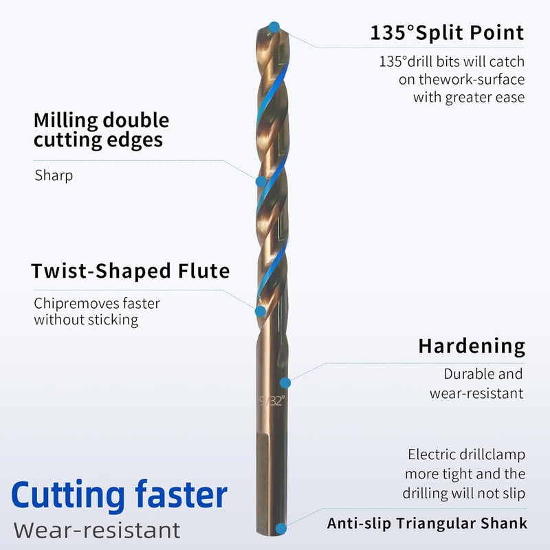 ZNXIMER Cobalt Drill Bit Set, Metal Drill Bit Set for Steel, Hardened Metal, Stainless Steel, 21PCS Drill Bits 1/16" to 1/2" with Index Storage Case - Image 5